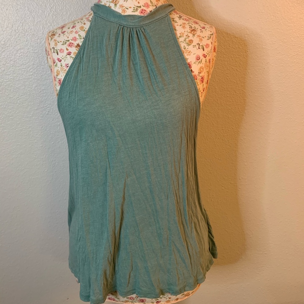 Olive/teal high neck too w/ lace back